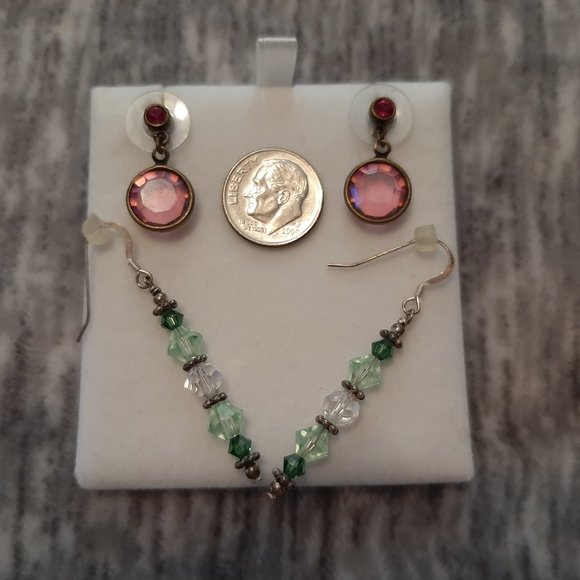 Set/2 pr earrings green, pink - Picture 4 of 4